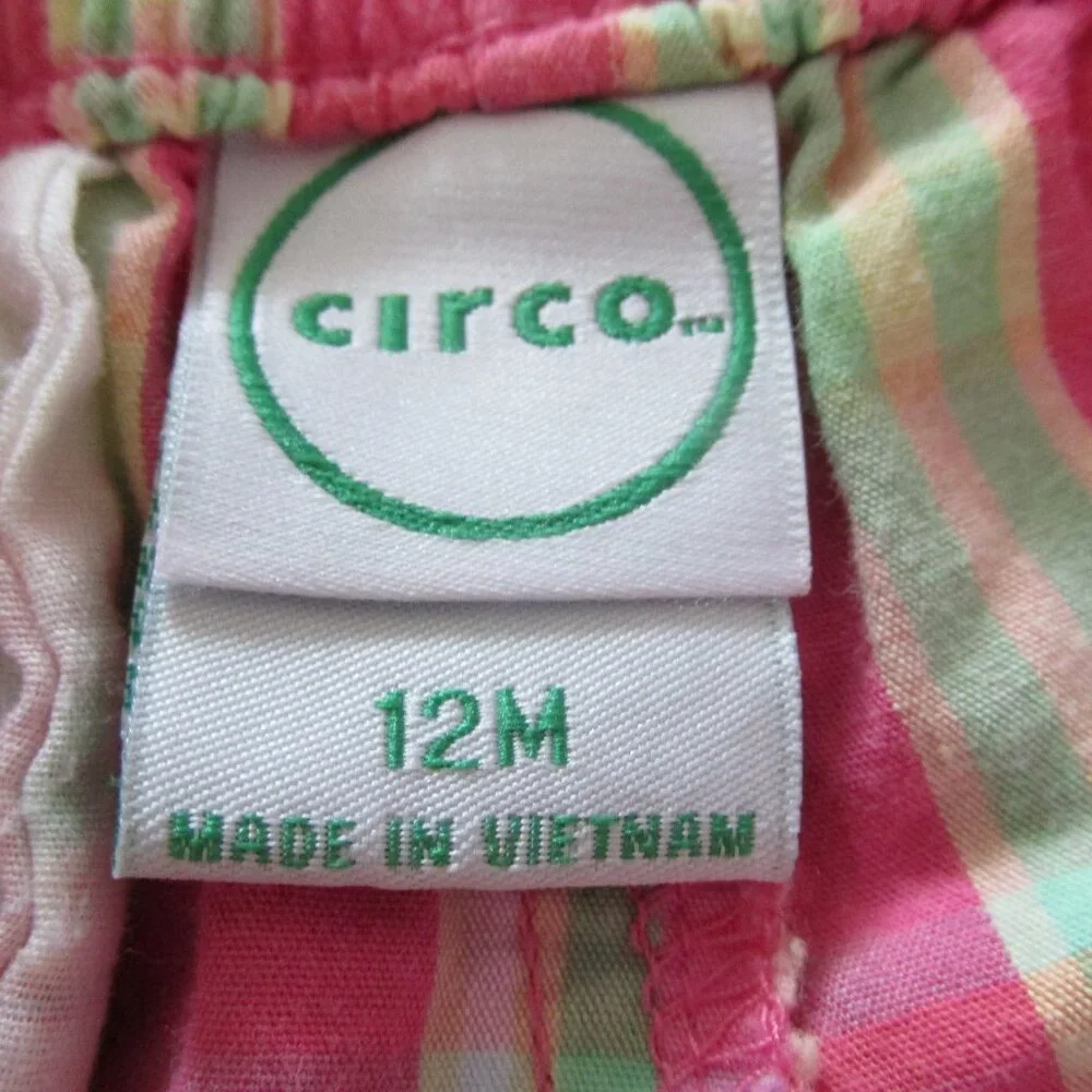 Circo Pull On Shorts‎ Toddler Girls Size 12M Pink Green Striped Elastic Bottoms